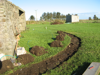 Turfs stripped to mark the track alignment